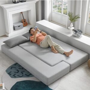 Ripple Furniture Modern Minimalist Sofa Cum Bed – Luxury Convertible Sleeper Couch with Space-Saving Design for Home, Guest Room, or Studio Apartment (Grey)