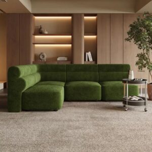 Ripple FURNITURE L-Shaped Lounge Sofa, Modern Green Sectional, Commercial Furniture for Lobbies and Receptions