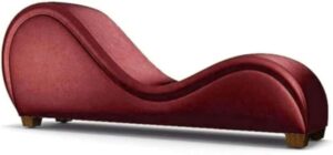 Ripple FURNITURE Curved Chaise Lounge Sofa, S-Shaped Design, Burgundy Red Upholstery, Wooden Feet (Red)