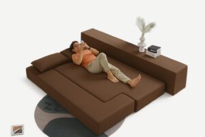 Ripple Furniture Modern Minimalist Sofa Cum Bed – Luxury Convertible Sleeper Couch with Space-Saving Design for Home, Guest Room, or Studio Apartment (Pink)