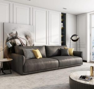 Ripple FURNITURE Leather Sofa Set with Cushions, 3-Seater, (Brown)