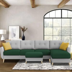Ripple FURNITURE Luxury 6 Seater L Shape Sofa Set For Living Room In Premium Fabric (RHS, Green Grey)