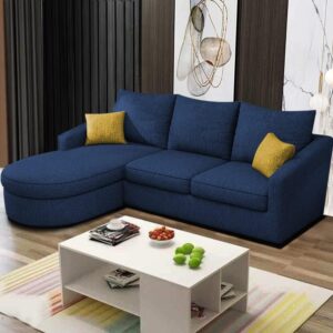 Ripple FURNITURE EleganceEdge 4-Seater Sofa Set for Living Room (LHS) (Blue)