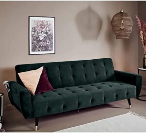 2 in 1 upholstered flip sofa bed (Dark Green)