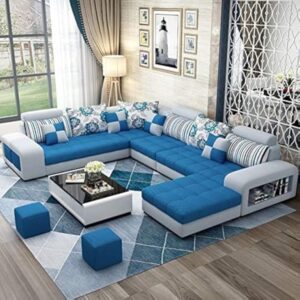 Ripple FURNITURE Live Room Sofa, Apartment Living Room Corner Sofa set, Combination Furniture, modern couch, lounge suite, luxury sofa set design, living room Sofa (Blue, Without Coffee Holder)