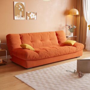 Ripple Furniture Modern Sectional Sofa, Velvet, Large, Armless Design with High-Density Foam, Fixed Cushions, Living Room, Adult (Orange)