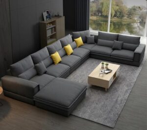 Ripple FURNITURE Luxury Living Room Sectional Sofa Set with Chaise Lounge, Ottoman, (Dark Grey)