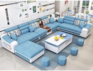 Ripple FURNITURE Live Room Sofa, Apartment Living Room Corner Sofa set, Combination Furniture, modern couch, lounge suite, luxury sofa set design, living room Sofa (Blue, With Coffee Holder)