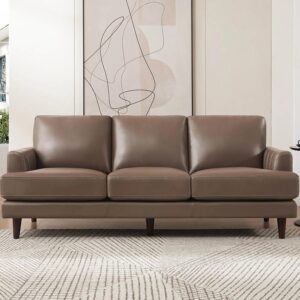 Ripple FURNITURE Top Grain Leather Sofa with Feather-Filled Cushions