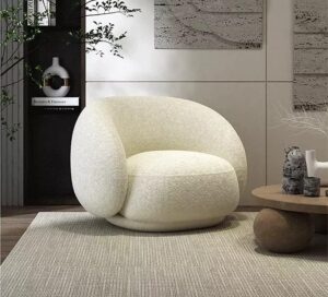 Ripple FURNITURE Modern minimalist design floor sofa lamb wool high back armrest single sofa chair living room furniture (White)