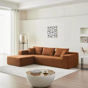 Ripple FURNITURE L-Shaped Modular Fabric Sofa, Corner Sectional, Forest Green, Living Room Furniture (Orange)