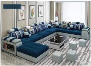 Ripple FURNITURE Live Room Sofa, Apartment Living Room Corner Sofa set, Combination Furniture, modern couch, lounge suite, luxury sofa set design, living room Sofa (Dark Blue, Without Coffee Holder)