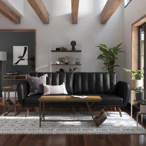 Ripple FURNITURE Novogratz Brittany Round Arm Sleeper Sofa (Black)