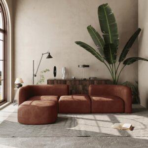 Ripple FURNITURE Modern Modular Sectional Sofa, 4-Piece Living Room,Curved Design. (Brown)