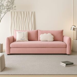 Ripple Furniture Luxury Modern Sectional Sofa – Large Velvet Curved Couch with Throw Pillows, Designer Upholstered Living Room Sofa Set, Contemporary L-Shape Sofa for Home (Pink)