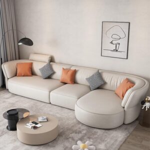 Ripple FURNITURE Modern L-Shaped Sectional Sofa, Cream Fabric Upholstery, Contemporary Design