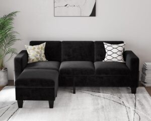 Ripple Furniture Black Sofa Set with Ottoman Sectional Couch for Living Room (Black)