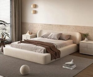 Ripple Furniture Modern Upholstered Platform Bed Frame with Rounded Curved Headboard, Low Profile Fabric Bed, Soft Padded Frame, No Box Spring Needed, Minimalist Contemporary Bed (160x200)