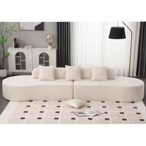 Ripple FURNITURE Modern Curved Sectional Sofa, Armless Modular Design, Camel Brown Velvet with Throw Pillows (White)