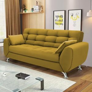 Casaliving Leadown 3 Seater Sofa with Ottman for Living Room Premium Fabric Sofa (Yellow)