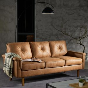 Ripple FURNITURE Mid-Century Modern 3-Seat Upholstered Sofa with Wooden Legs for Living Room (Light Brown)