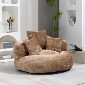 Ripple FURNITURE Modern Floor Chair, Single Seater Low Lounge Chair with Cushions, Brown