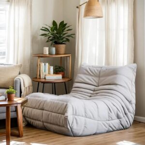 Ripple FURNITURE Modern Velvet Bean Bag Chair, Single Reclining Sofa. (White)