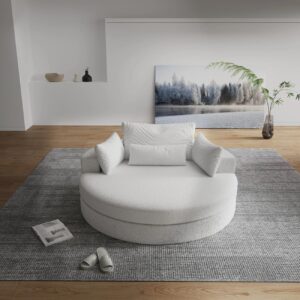Ripple FURNITURE Modern Round Velvet Lounge Chair, Oversized Sofa with Backrest and Cushions, White
