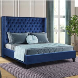 Purkey Upholstered Bed Frame 0 X 150 Cm Blue