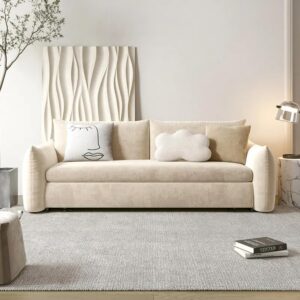 Ripple FURNITURE Modern Convertible Sofa Bed, Space-Saving Living Room Furniture, Cream (Beige)