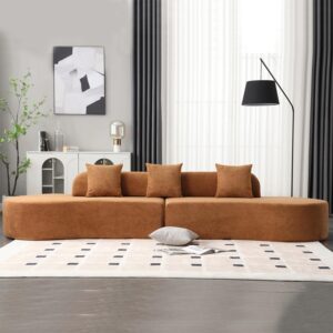 Ripple FURNITURE Modern Curved Sectional Sofa, Armless Modular Design, Camel Brown Velvet with Throw Pillows (Brown)