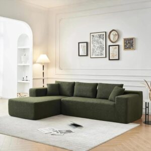 Ripple FURNITURE L-Shaped Modular Fabric Sofa, Corner Sectional, Forest Green, Living Room Furniture (Green)