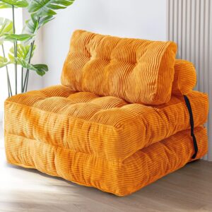 Ripple FURNITURE Convertible Sleeper Chair with Pillow Foldable Mattress with Back Support, Portable Fold Out Chair Bed Comfy Floor Sofa Lounge for Living Room (Orange)