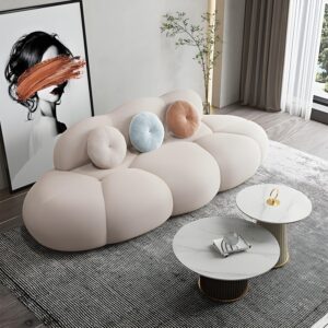 Ripple Furniture Contemporary Armless Sofa Wool Cloud Stylish Living Room Sofa (Baby Pink)