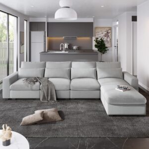 Ripple FURNITURE Modular Sofa Set with Chaise Lounge (Light Grey)