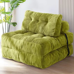 Ripple FURNITURE Convertible Sleeper Chair with Pillow Foldable Mattress with Back Support, Portable Fold Out Chair Bed Comfy Floor Sofa Lounge for Living Room (Green)