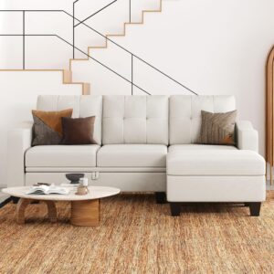 Riipple FURNITURE Sectional Couch with Storage and ottoman, L Shaped Sofa Chaise Lounge (Beige)