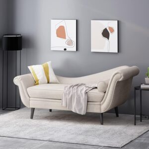 Ripple FURNITURE Velvet Chaise Lounge Sofa, Classic Upholstered Daybed with Bolster Pillow, Modern Living Room Furniture (Beige)
