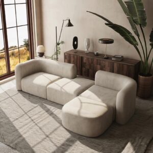 Ripple FURNITURE Modern Modular Sectional Sofa, 4-Piece Living Room,Curved Design. (Beige)