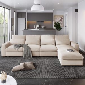 Ripple FURNITURE Modular Sofa Set with Chaise Lounge (Beige)