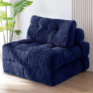 Ripple FURNITURE Convertible Sleeper Chair with Pillow Foldable Mattress with Back Support, Portable Fold Out Chair Bed Comfy Floor Sofa Lounge for Living Room (Navy Blue)