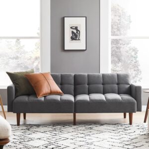 Ripple FURNITURE Small Sofa, Futon, Sofa Bed, Sleeper Sofa, Loveseat, Mid Century Modern Futon Couch, Sofa Cama, Couches for Living Room, Bedroom (Boucle Grey)